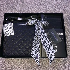 Steven Madden crossbody, scarf, and card set.